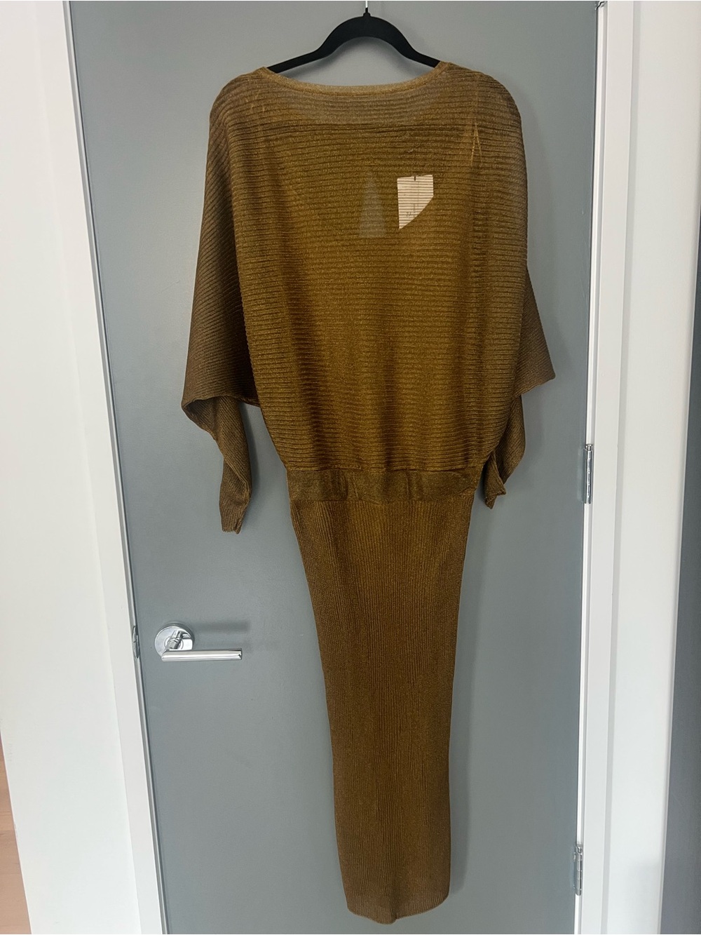 Ribbed Knit Long Dress in Gold/Olive Brown
